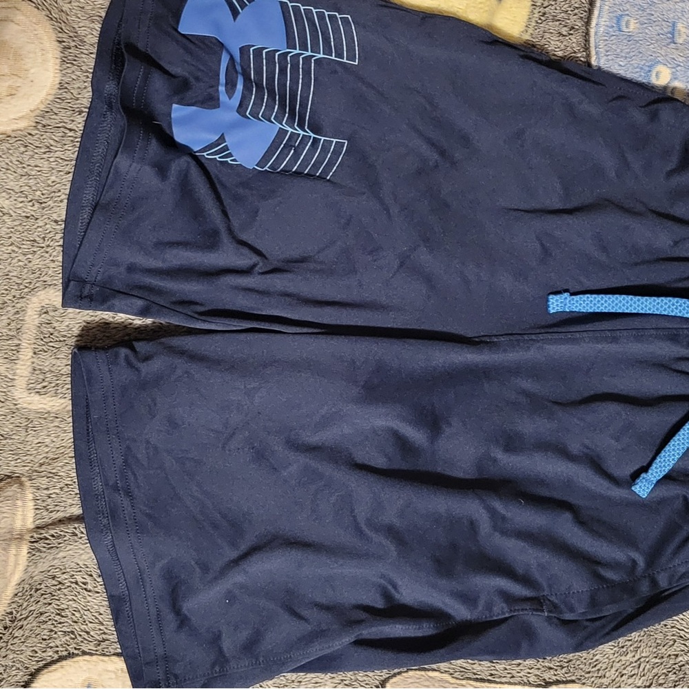Under Armour Navy Blue Athletic Shorts with Light Blue Accents